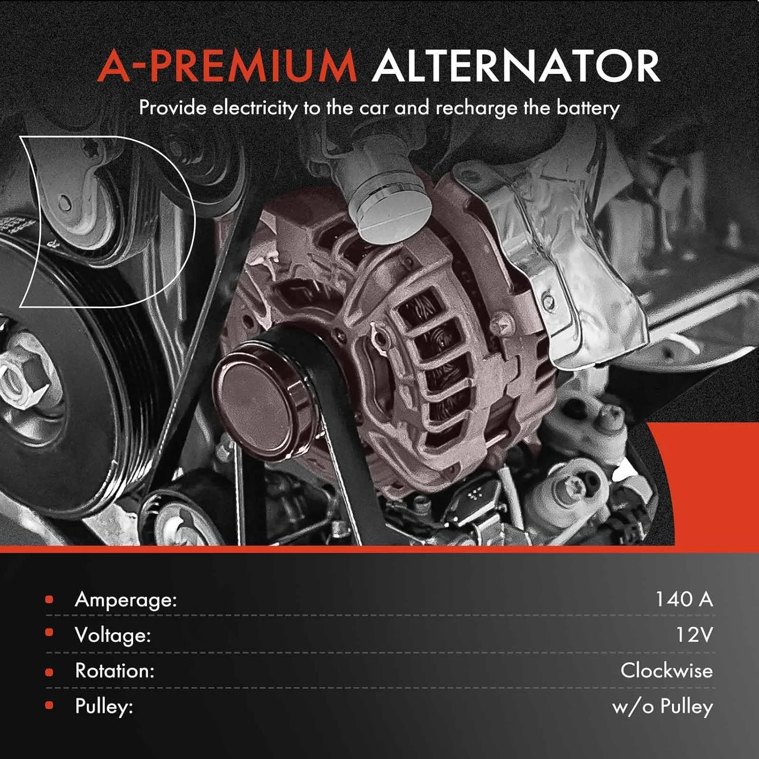 دینام A-Premium سازگار با Freightliner Argosy، Century Class، Classic، Columbia، Coronado، FL106 و Sterling Truck A9500 LT7500، 12 ولت 140 آمپر بدون پولی
