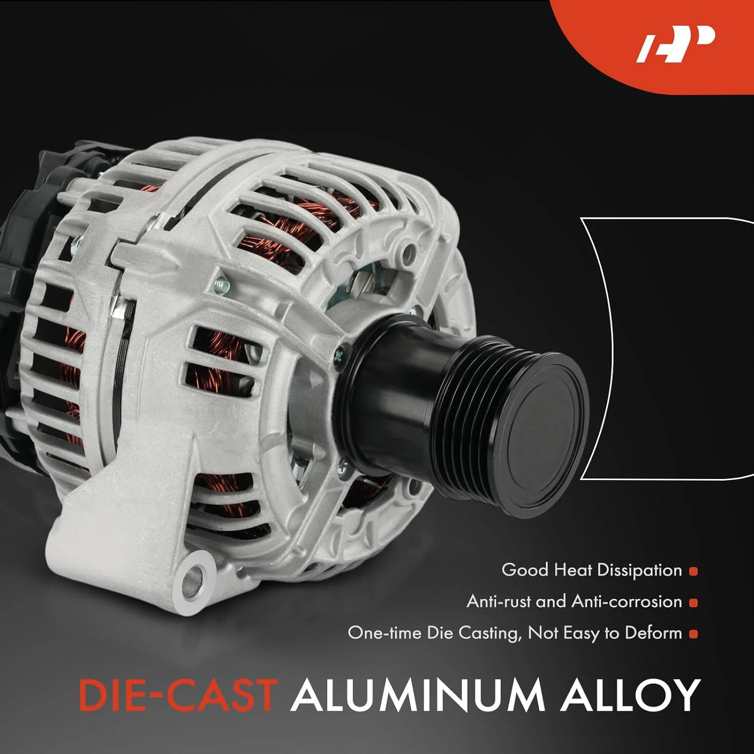 دینام A-Premium سازگار با Saab 9-3 2002-2003، 9-5 2002-2009، 14 ولت 140 آمپر، پولی کلاچ 6 شیار، چرخش در جهت عقربه های ساعت