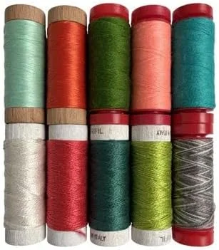 نخ های ماه درختی جو آوری، 10 قرقره کوچک - 100% پنبه مصری - ایده آل برای گلدوزی دستی، لحاف دوزی، دوخت تزئینی - ساخت ایتالیا