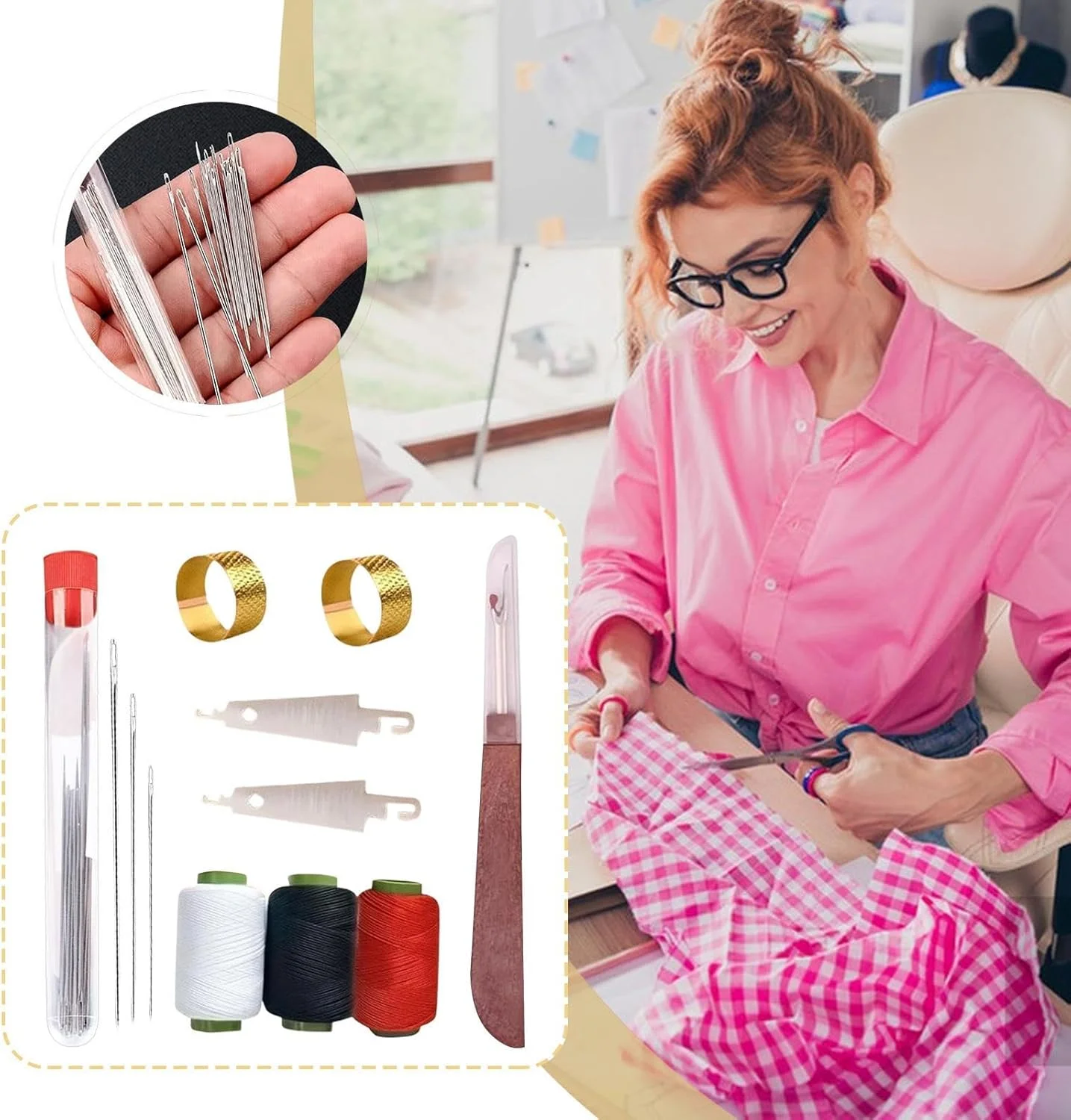کیت ابزار خیاطی، کیت نخ سوزن ابزار خیاطی برای مبتدیان - لوازم حرفه ای صنایع دستی لوازم جانبی لحاف دوزی برای گلدوزی خیاطی پارچه چرم لباس مدرسه صنایع دستی دست ساز کیت ابزار خیاطی، کیت نخ سوزن ابزار خیاطی برای مبتدیان - لوازم حرفه ای صنایع دستی لوازم جانبی لحاف دوزی برای گلدوزی خیاطی پارچه چرم لباس مدرسه صنایع دستی دست ساز