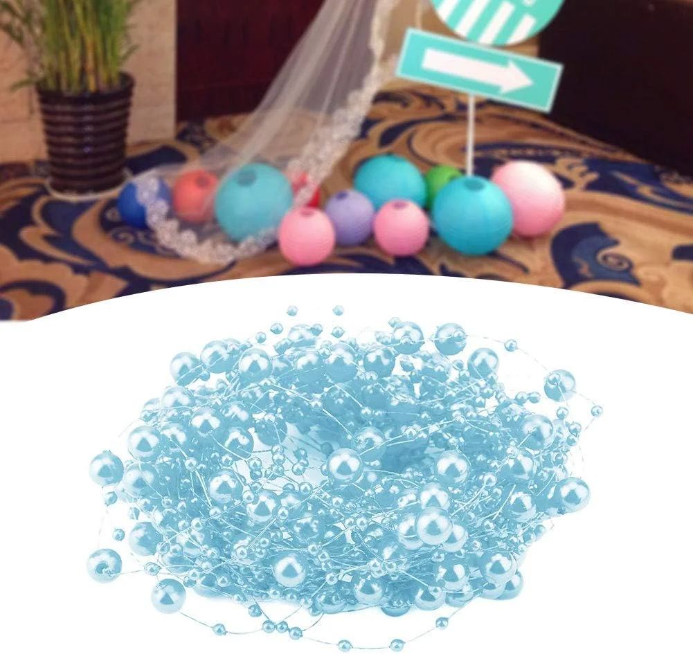 زنجیره مروارید مصنوعی 10 متری Tihebeyan، ریسه نخ ماهی برای تزئینات جشن عروسی، پرده درب پنجره، مهره های رشته ای برای لوازم جانبی پوشاک، جنس ABS (آبی آسمانی)