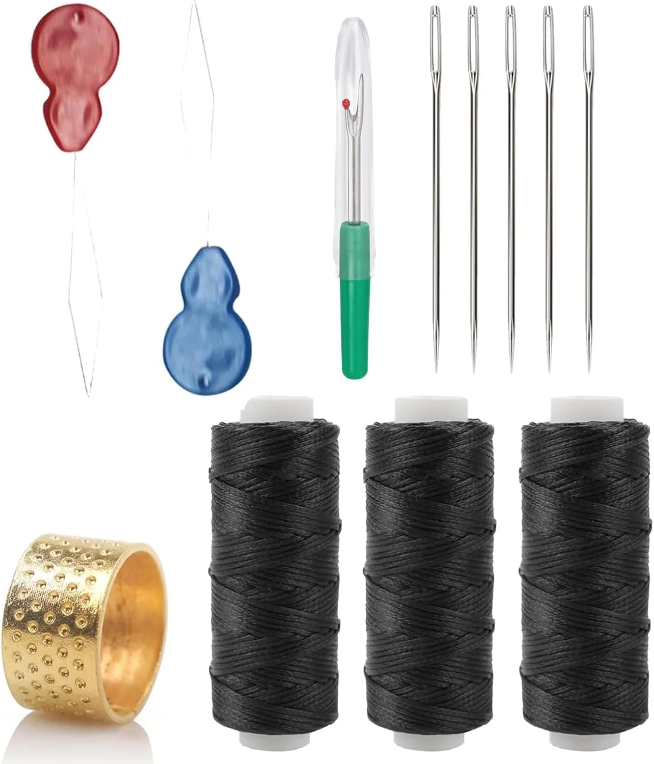 ست نخ و سوزن مشکی 12 عددی، ست سوزن و نخ مشکی برای خیاطی دستی، نخ پنبه ای قوی، ست خیاطی حرفه ای برای پارچه های خیاطی دستی مناسب، پرده، لوازم جانبی DIY