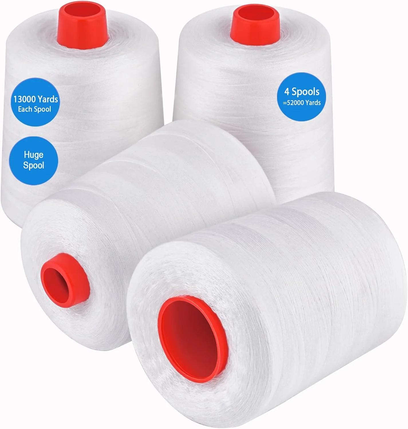 نخ خیاطی سفید AOFITOA، نخ سردوز مخروطی 4 عددی، نخ خیاطی چند منظوره سفید 40S/2 - 52000 یاردی برای خیاطی، لحاف دوزی، ماشین های سردوز، نخ اورلاک، تکه دوزی، مرودوزی و گلدوزی دستی.