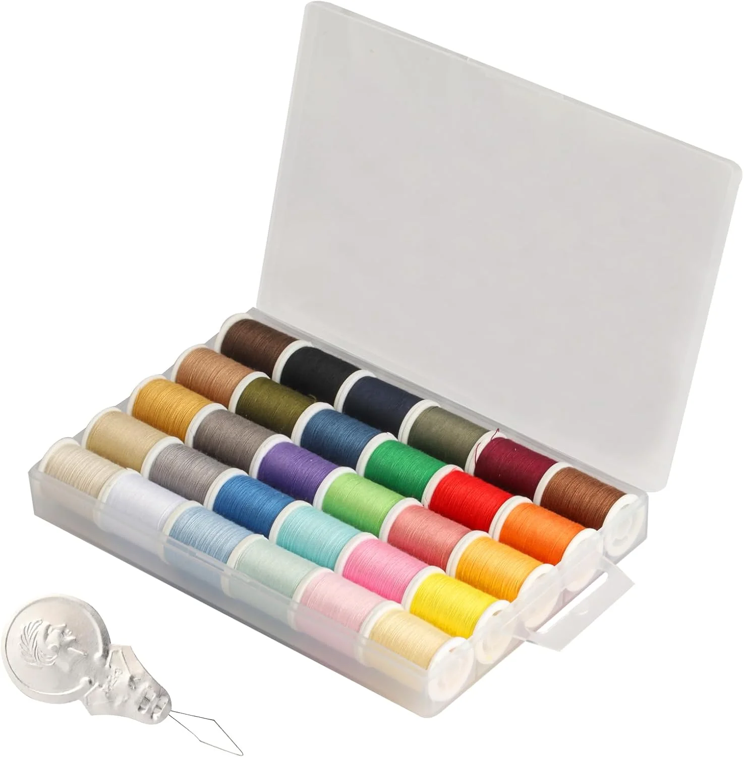 ست نخ خیاطی، 30 رنگ نخ پلی استر کاربردی مجموعه نخ خیاطی همه منظوره رنگارنگ برای نخ کشی نخ های قلاب بافی گلدوزی (46 متر / 50 یارد در هر رول)، با 1 نخ کش