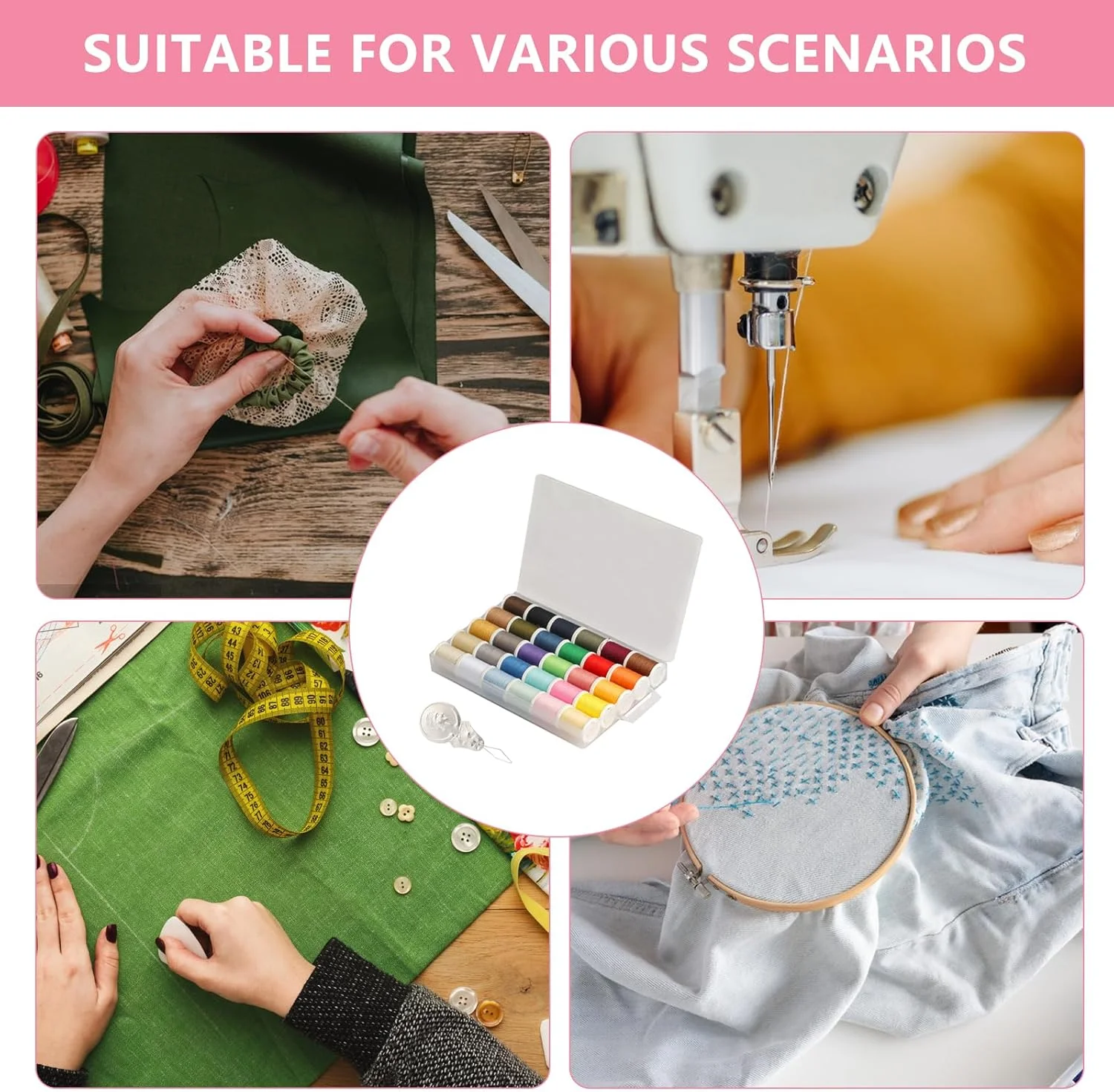 ست نخ خیاطی، 30 رنگ نخ پلی استر کاربردی مجموعه نخ خیاطی همه منظوره رنگارنگ برای نخ کشی نخ های قلاب بافی گلدوزی (46 متر / 50 یارد در هر رول)، با 1 نخ کش ست نخ خیاطی، 30 رنگ نخ پلی استر کاربردی مجموعه نخ خیاطی همه منظوره رنگارنگ برای نخ کشی نخ های قلاب بافی گلدوزی (46 متر / 50 یارد در هر رول)، با 1 نخ کش