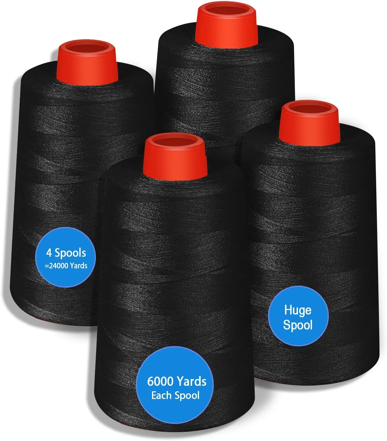 نخ خیاطی مشکی AOFITOA، بسته 4 عددی نخ سردوز، نخ مخروطی 40S/2 - 24000 یاردی مشکی چند منظوره برای خیاطی، لحاف دوزی، ماشین های سردوز، اورلاک، تکه دوزی، مرودوزی و گلدوزی دستی.