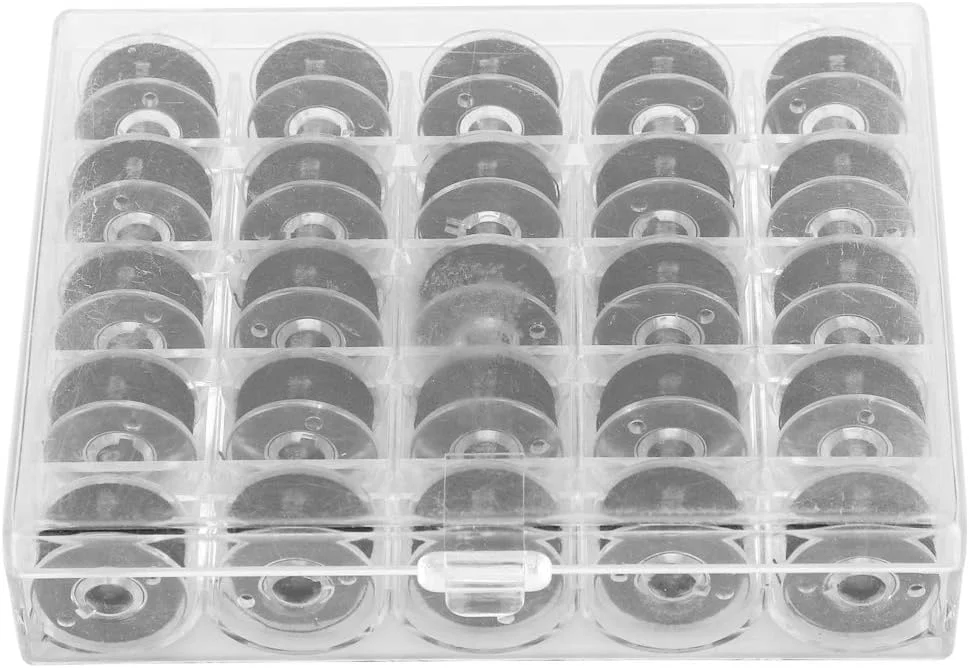 Tnfeeon بسته 25 عددی ماسوره نخ گلدوزی مشکی، ماسوره های چرخ خیاطی، نخ های خیاطی با جعبه