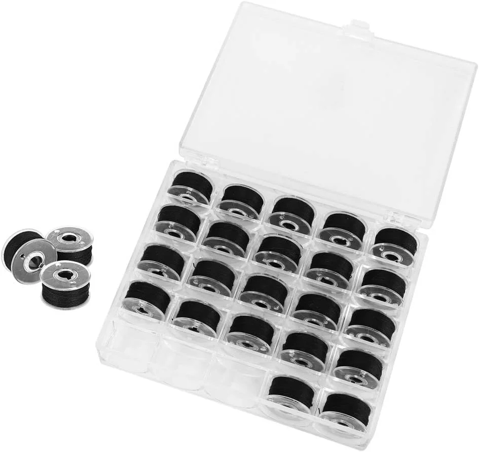 Tnfeeon بسته 25 عددی ماسوره نخ گلدوزی مشکی، ماسوره های چرخ خیاطی، نخ های خیاطی با جعبه Tnfeeon بسته 25 عددی ماسوره نخ گلدوزی مشکی، ماسوره های چرخ خیاطی، نخ های خیاطی با جعبه