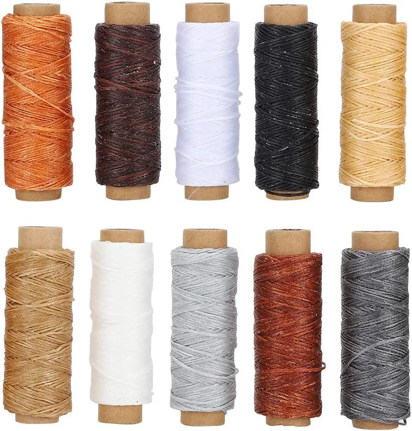 نخ موم زده خیاطی Tnfeeon، 10 عددی، نخ موم زده 150D برای دوخت چرم، نخ دوخت دستی برای صنایع دستی چرمی