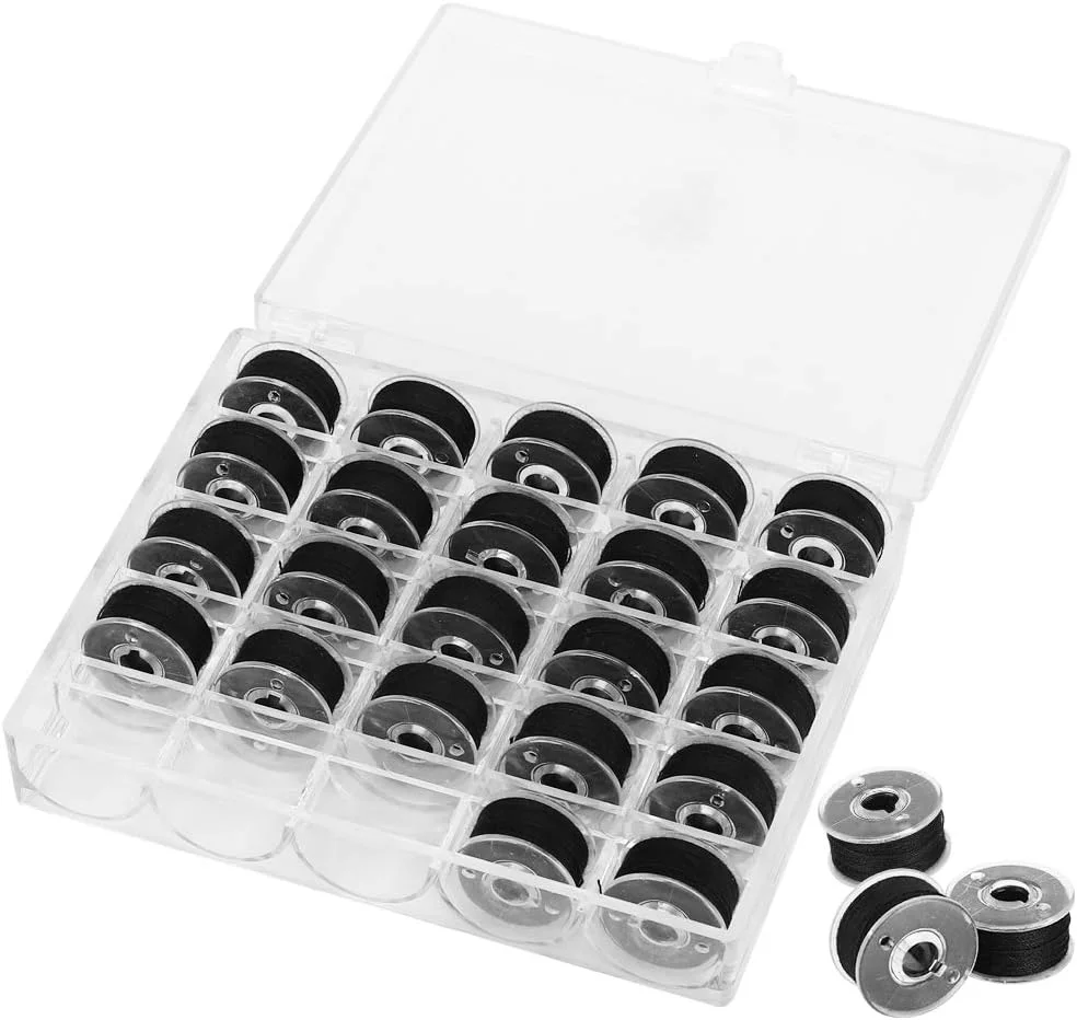 Tnfeeon بسته 25 عددی ماسوره نخ گلدوزی مشکی، ماسوره های چرخ خیاطی، نخ های خیاطی با جعبه Tnfeeon بسته 25 عددی ماسوره نخ گلدوزی مشکی، ماسوره های چرخ خیاطی، نخ های خیاطی با جعبه