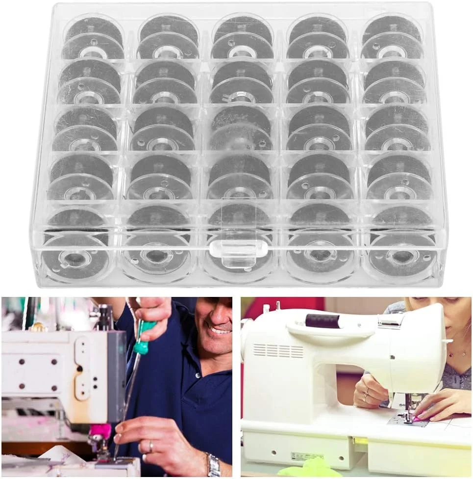 Tnfeeon بسته 25 عددی ماسوره نخ گلدوزی مشکی، ماسوره های چرخ خیاطی، نخ های خیاطی با جعبه Tnfeeon بسته 25 عددی ماسوره نخ گلدوزی مشکی، ماسوره های چرخ خیاطی، نخ های خیاطی با جعبه