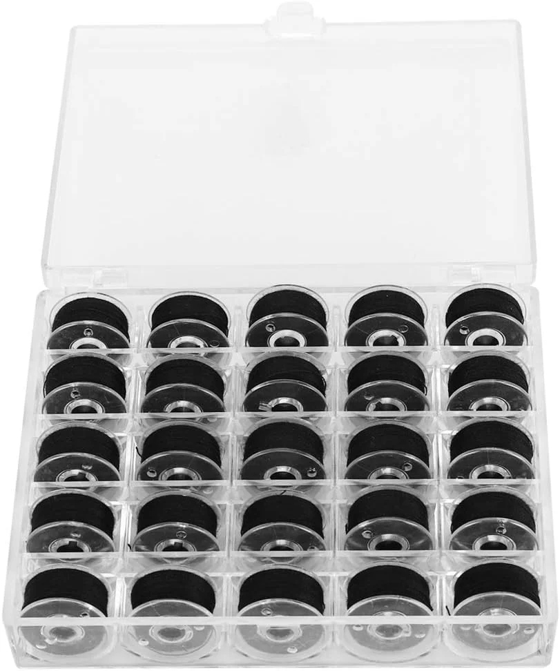 Tnfeeon بسته 25 عددی ماسوره نخ گلدوزی مشکی، ماسوره های چرخ خیاطی، نخ های خیاطی با جعبه Tnfeeon بسته 25 عددی ماسوره نخ گلدوزی مشکی، ماسوره های چرخ خیاطی، نخ های خیاطی با جعبه