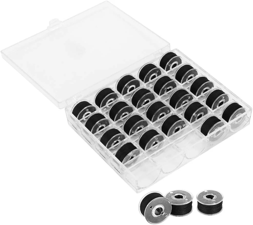 Tnfeeon بسته 25 عددی ماسوره نخ گلدوزی مشکی، ماسوره های چرخ خیاطی، نخ های خیاطی با جعبه Tnfeeon بسته 25 عددی ماسوره نخ گلدوزی مشکی، ماسوره های چرخ خیاطی، نخ های خیاطی با جعبه