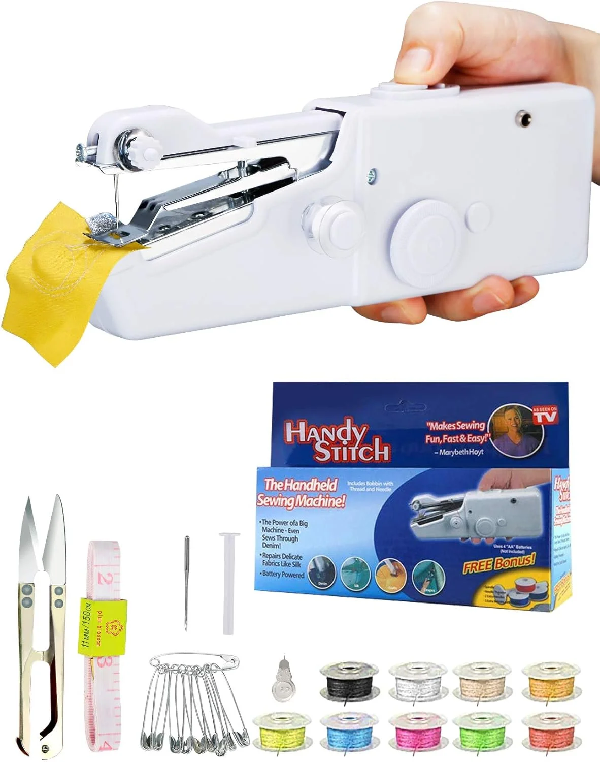 چرخ خیاطی دستی، چرخ خیاطی کوچک دستی، چرخ خیاطی قابل حمل بی سیم، ابزار دوخت و تعمیر سریع برای مبتدیان، پارچه، DIY، لباس، خانه، مسافرت (عاجی)