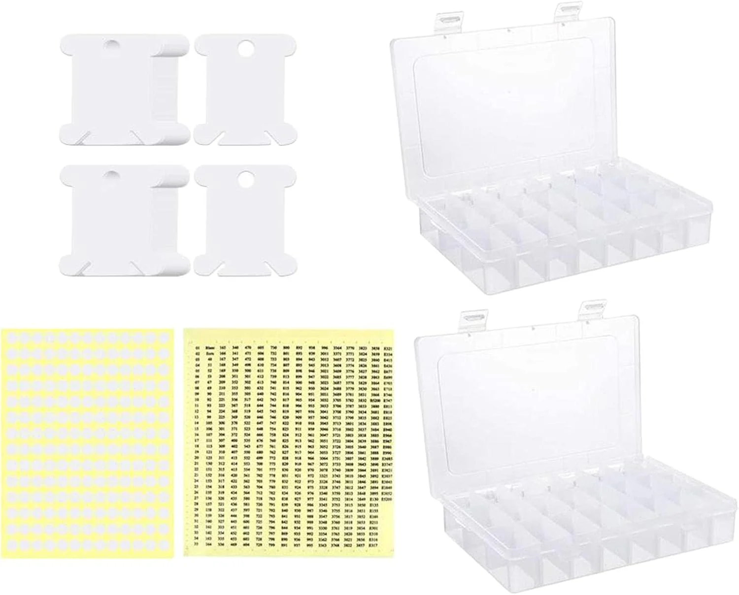 150 عدد قرقره نخ، 2 عدد ارگانایزر نگهداری نخ گلدوزی و کوک ضربدری