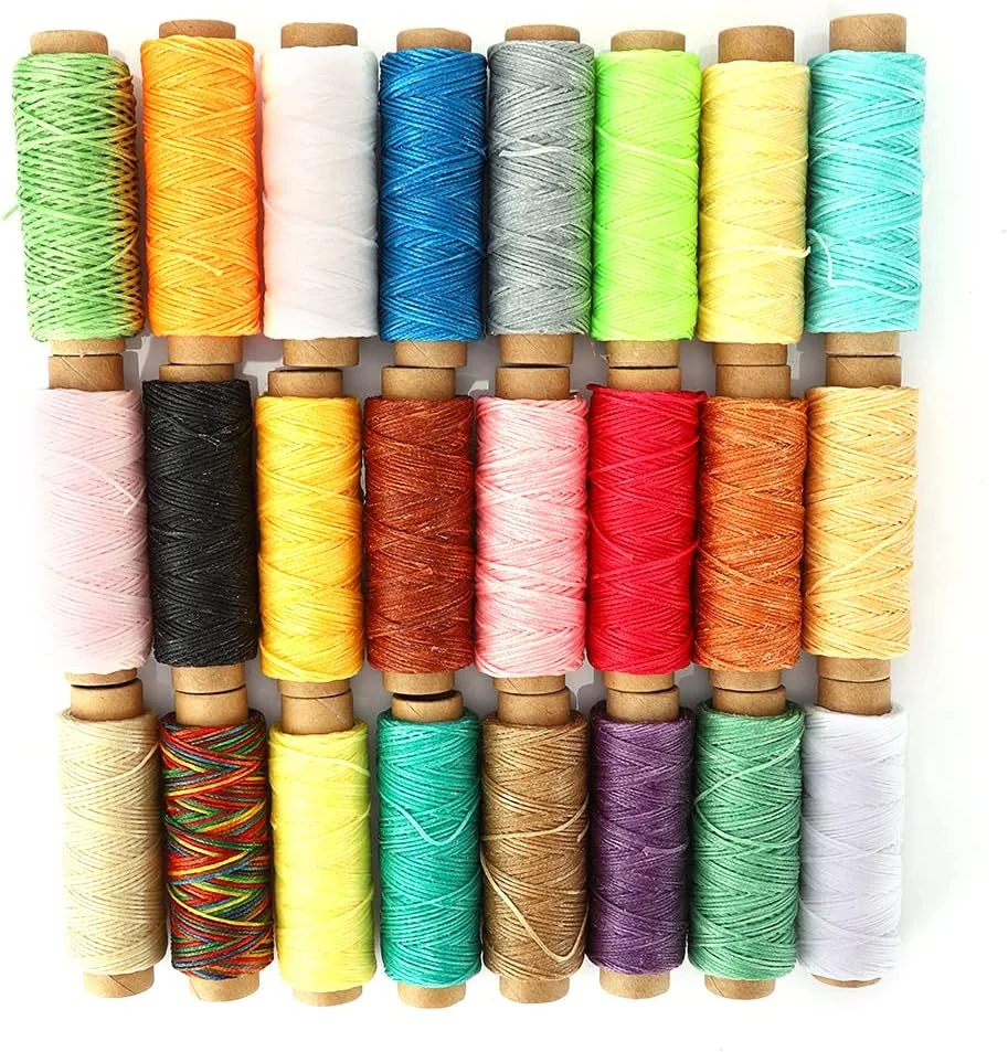 ابزار دوخت دستی DJGvgtf، نخ موم زده حرفه ای با مقاومت سایشی بالا، نخ موم زده 24 رنگ با استحکام مناسب برای چرم دست دوز