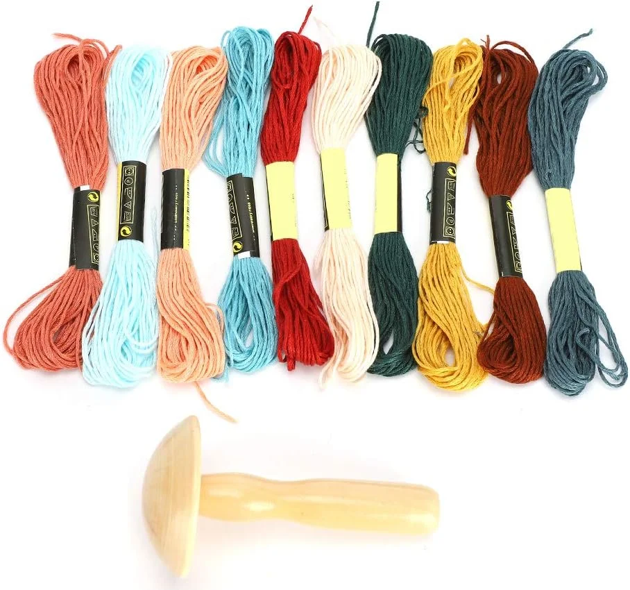 ست رفوگری، قارچ چوبی رفو و 10 رنگ نخ خیاطی برای دوخت دستی جوراب و لباس