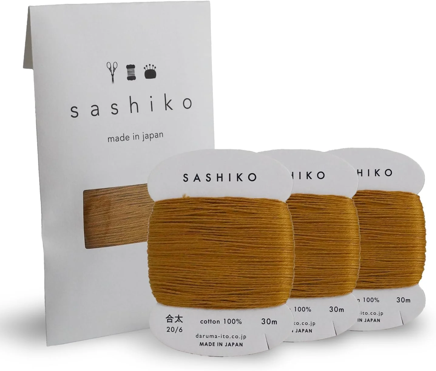 ست 3 تایی نخ ساشیکو داروما (40 متری) - مناسب خیاطی و گلدوزی، شامل دفترچه راهنما و بسته بندی هدیه (ضخیم، طلایی قهوه ای)