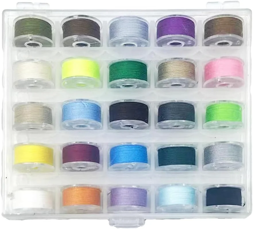 CTFRQC 25 عدد ماسوره نخ زیر چرخ خیاطی از پیش پیچیده شده رنگارنگ 70D/2 (60WT) پلاستیکی سایز A SA156 برای گلدوزی و چرخ خیاطی، نخ گلدوزی DIY، نخ خیاطی