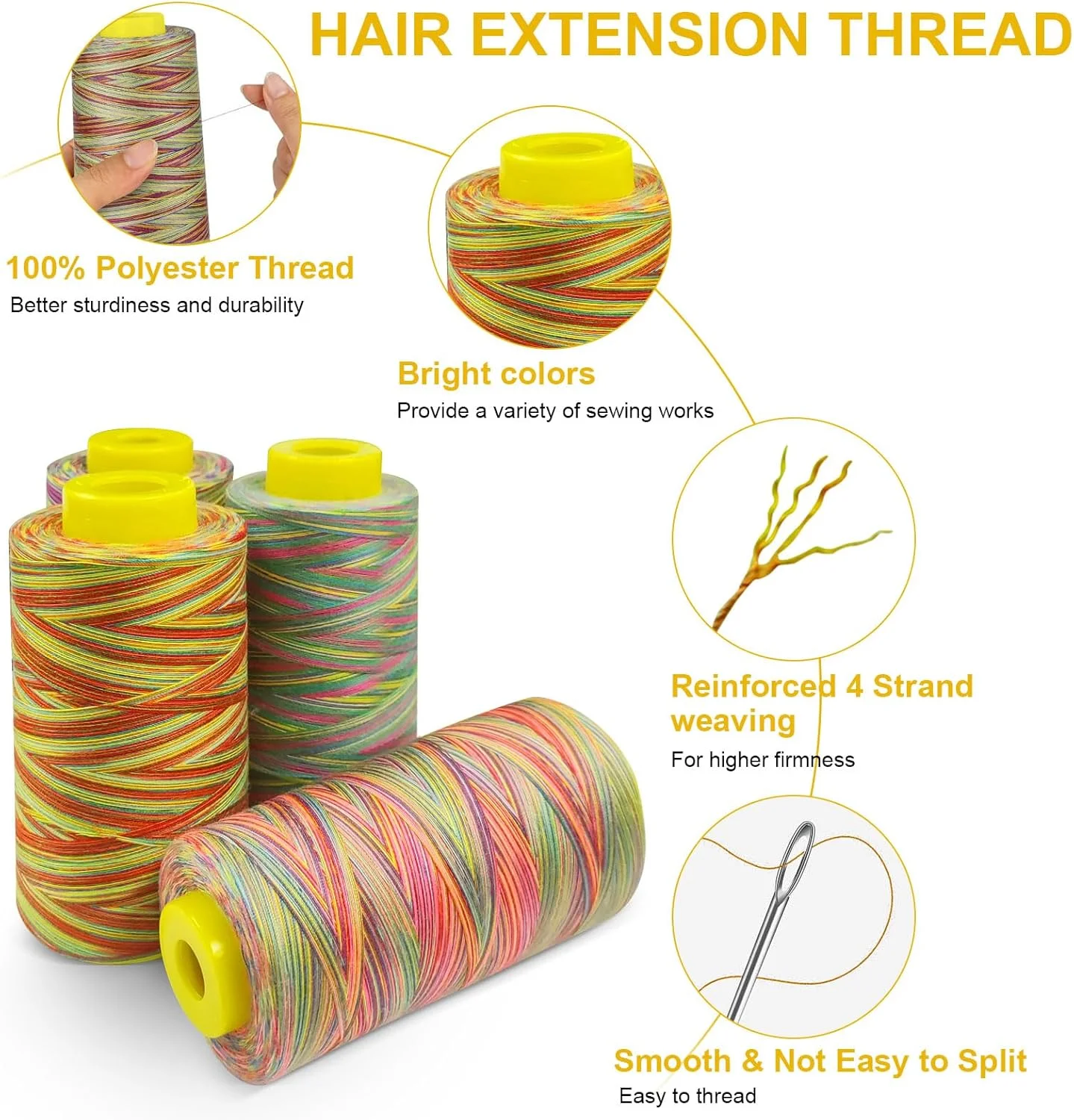 ست نخ خیاطی 4 رنگ، نخ سردوز، 100% پلی استر، نخ خیاطی رنگین کمانی برای چرخ خیاطی، نخ خیاطی، نخ تابیده، نخ چرخ خیاطی مقاوم در برابر پارگی، نخ، نخ خیاطی، سردوز