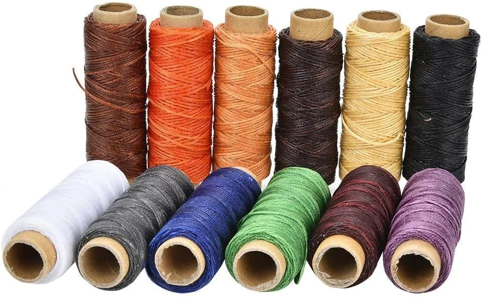 نخ خیاطی پلی استر 12 رنگ، 50 متر/رول 150D قرقره نخ موم زده برای دوخت کیف و چرم