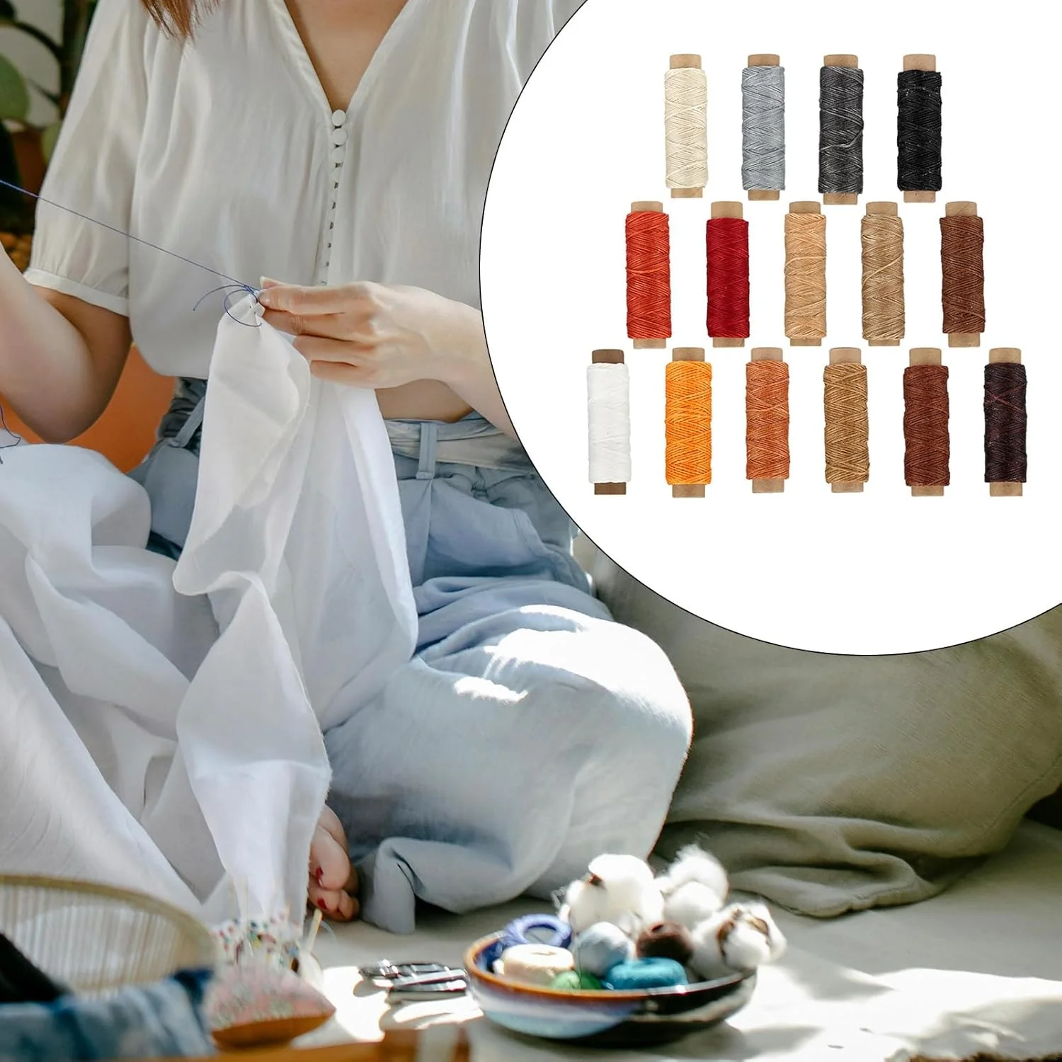 نخ موم زده 15 رنگ نخ دوخت چرم نخ بخیه نخ دوخت دستی برای ساخت جواهرات دوخت چرم