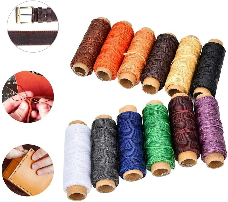 نخ خیاطی پلی استر 12 رنگ، 50 متر/رول 150D قرقره نخ موم زده برای دوخت کیف و چرم