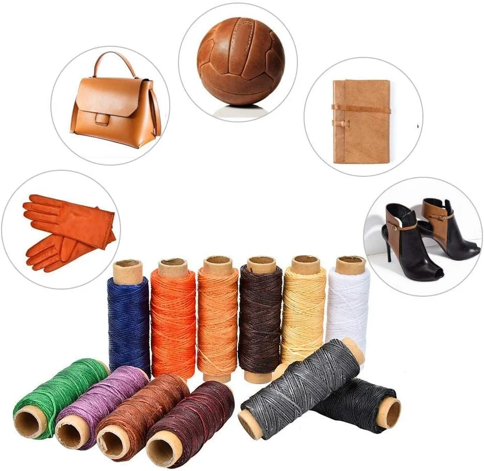 نخ خیاطی پلی استر 12 رنگ، 50 متر/رول 150D قرقره نخ موم زده برای دوخت کیف و چرم