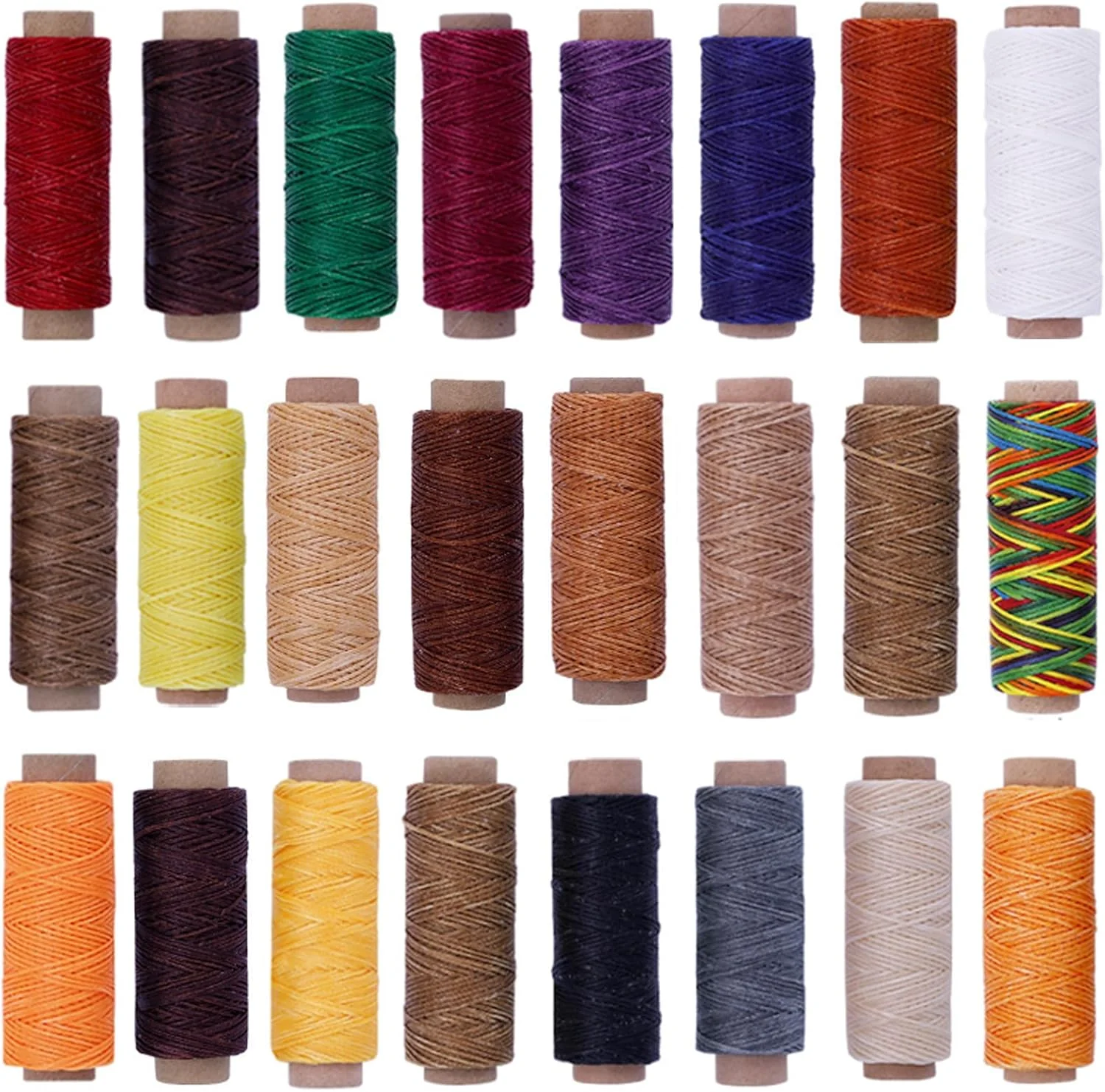 نخ موم زده 24 رنگ، 1188 یارد نخ چرمی رنگارنگ، 33 یارد در هر رنگ، نخ دوخت چرم، نخ بخیه دستی، طناب مومی برای ساخت جواهرات، دوخت دستی چرم و صحافی