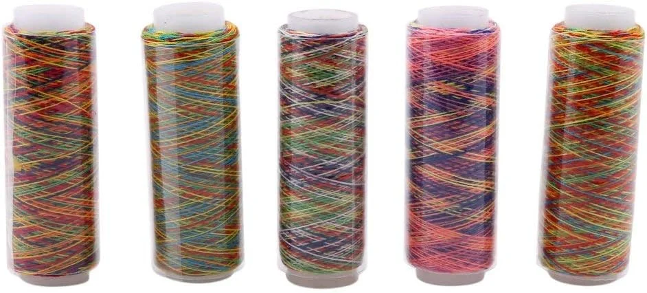 بسته 5 تایی قرقره نخ خیاطی رنگارنگ گرادیانی، مناسب برای لحاف دوزی، گلدوزی با ماشین، لوازم جانبی پوشاک برای خیاطی
