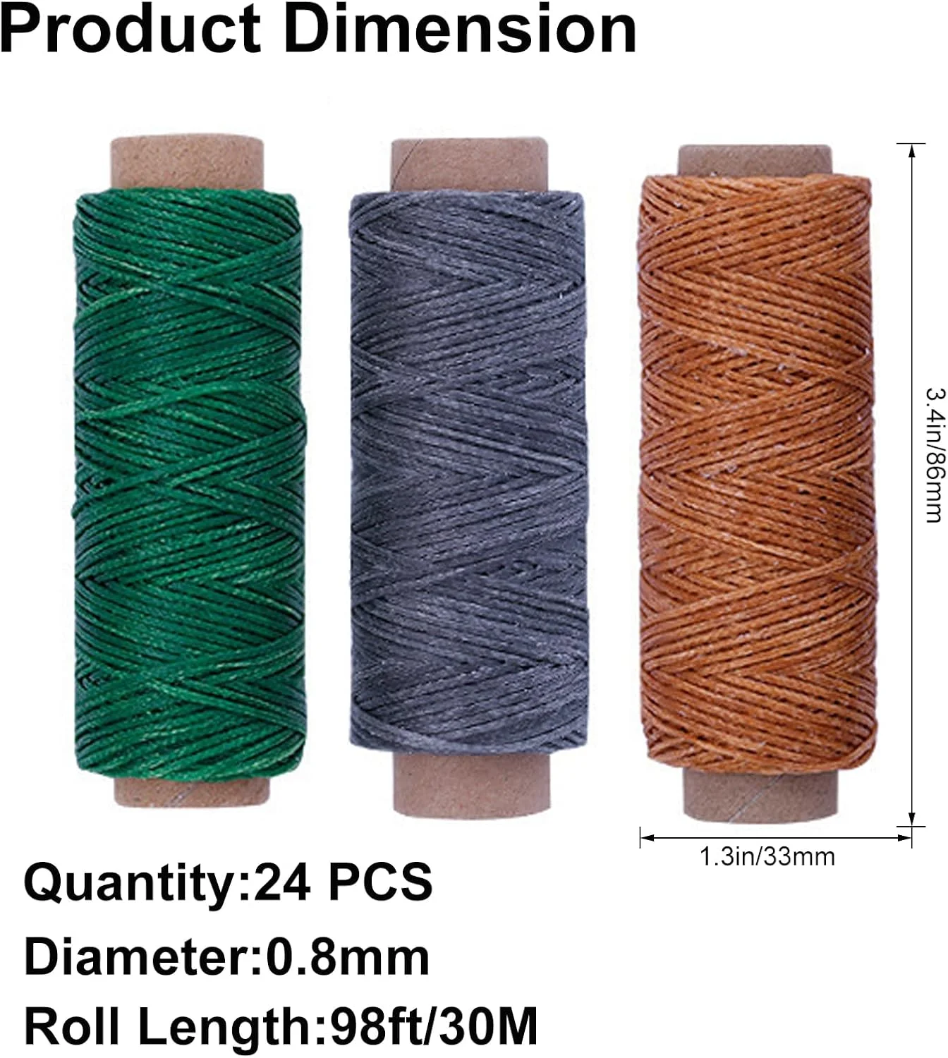 نخ موم زده 24 رنگ، 1188 یارد نخ چرمی رنگارنگ، 33 یارد در هر رنگ، نخ دوخت چرم، نخ بخیه دستی، طناب مومی برای ساخت جواهرات، دوخت دستی چرم و صحافی