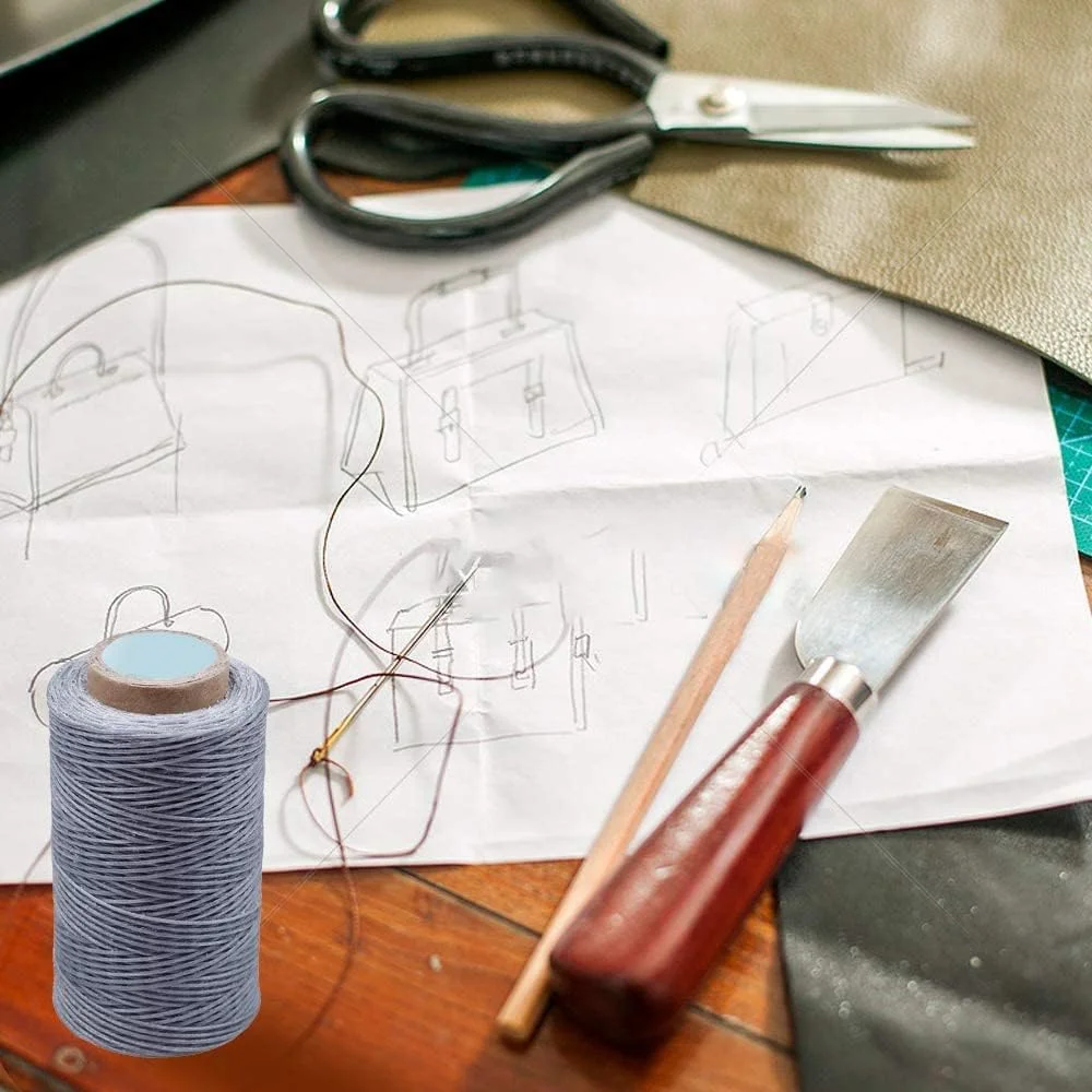 نخ موم زده چرمی رنگارنگ 259 متری - نخ دوخت بلند کاربردی برای چرم دوزی DIY/صحافی/تعمیر کفش/پروژه های چرمی (خاکستری)