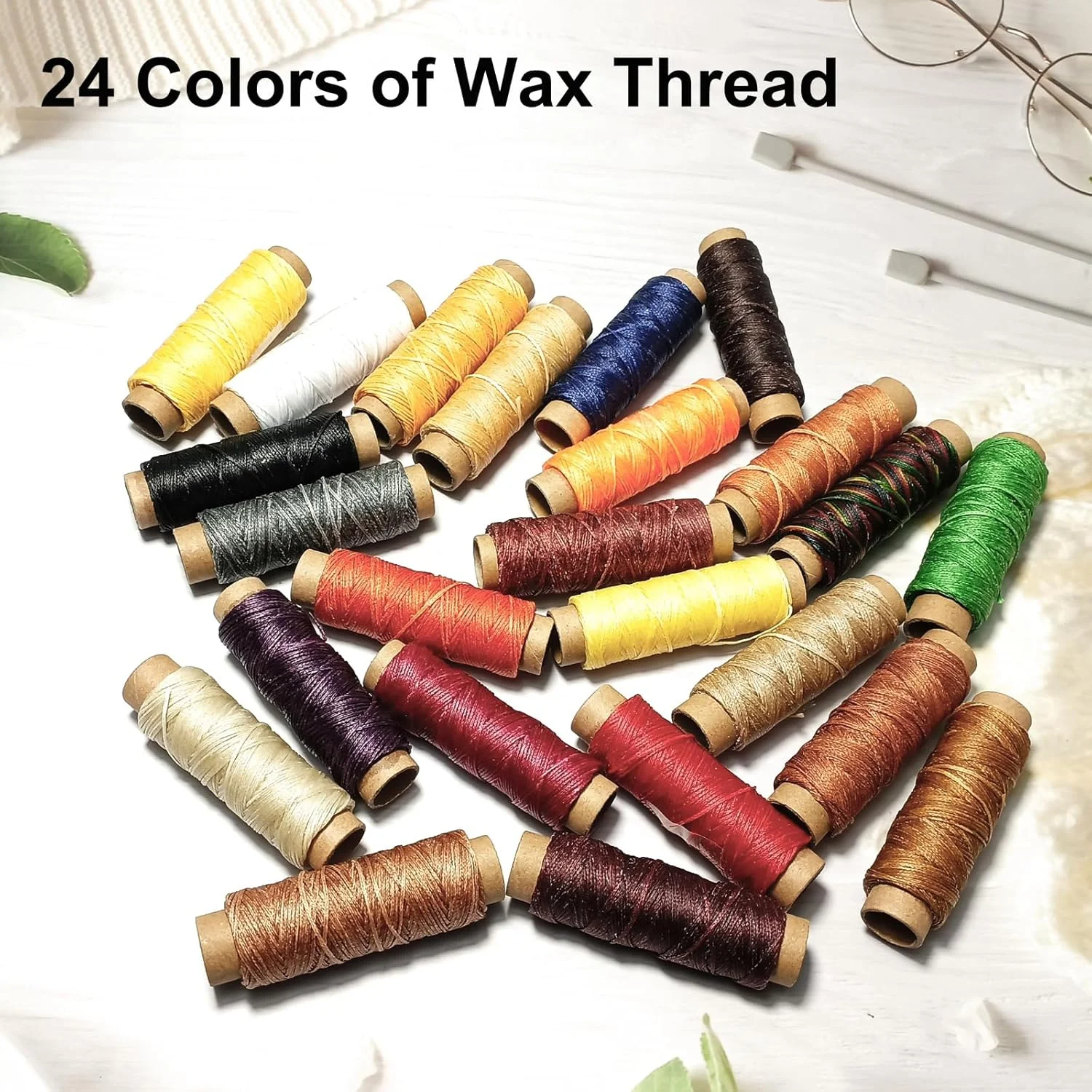 نخ موم زده 24 رنگ، 1188 یارد نخ چرمی رنگارنگ، 33 یارد در هر رنگ، نخ دوخت چرم، نخ بخیه دستی، طناب مومی برای ساخت جواهرات، دوخت دستی چرم و صحافی