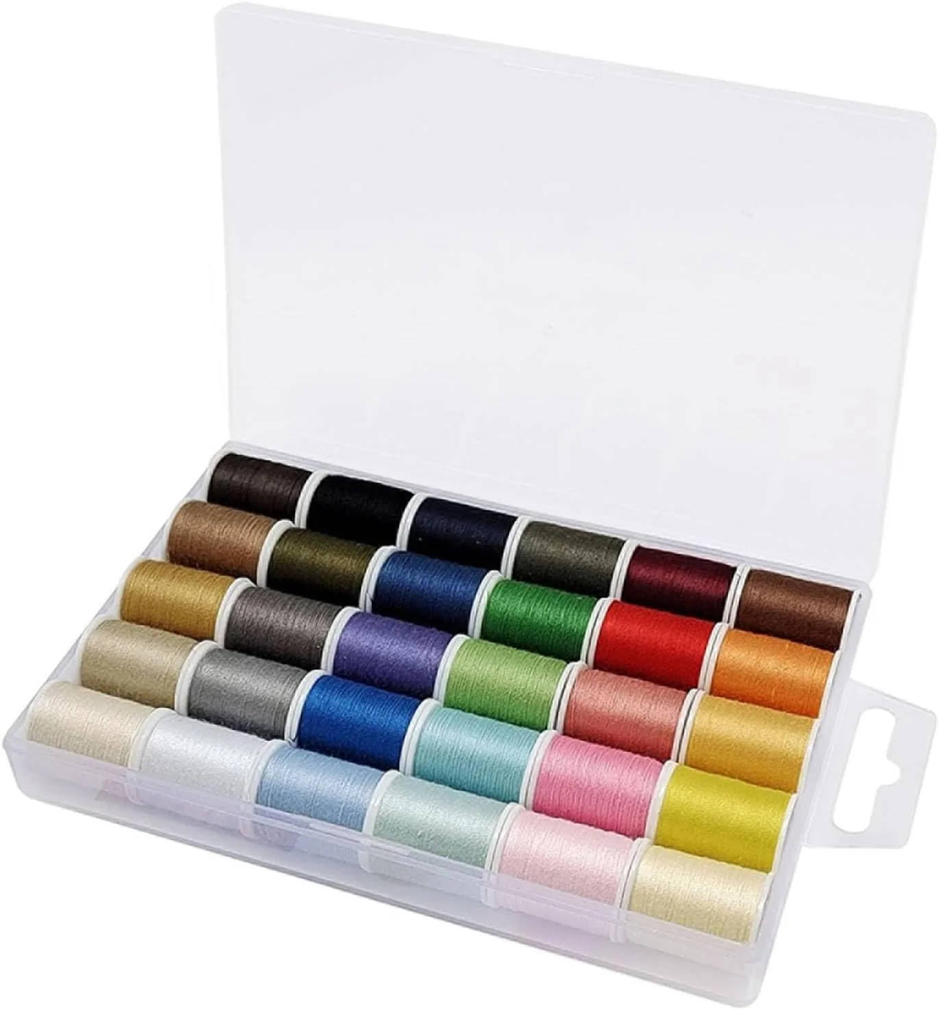 ست نخ خیاطی پلی استر 30 رنگه چند منظوره - مجموعاً 1350 متر، 45 متر (50 یارد) در هر رول - مناسب برای خیاطی با دست و ماشین - شامل نخ های خیاطی سیاه و سفید