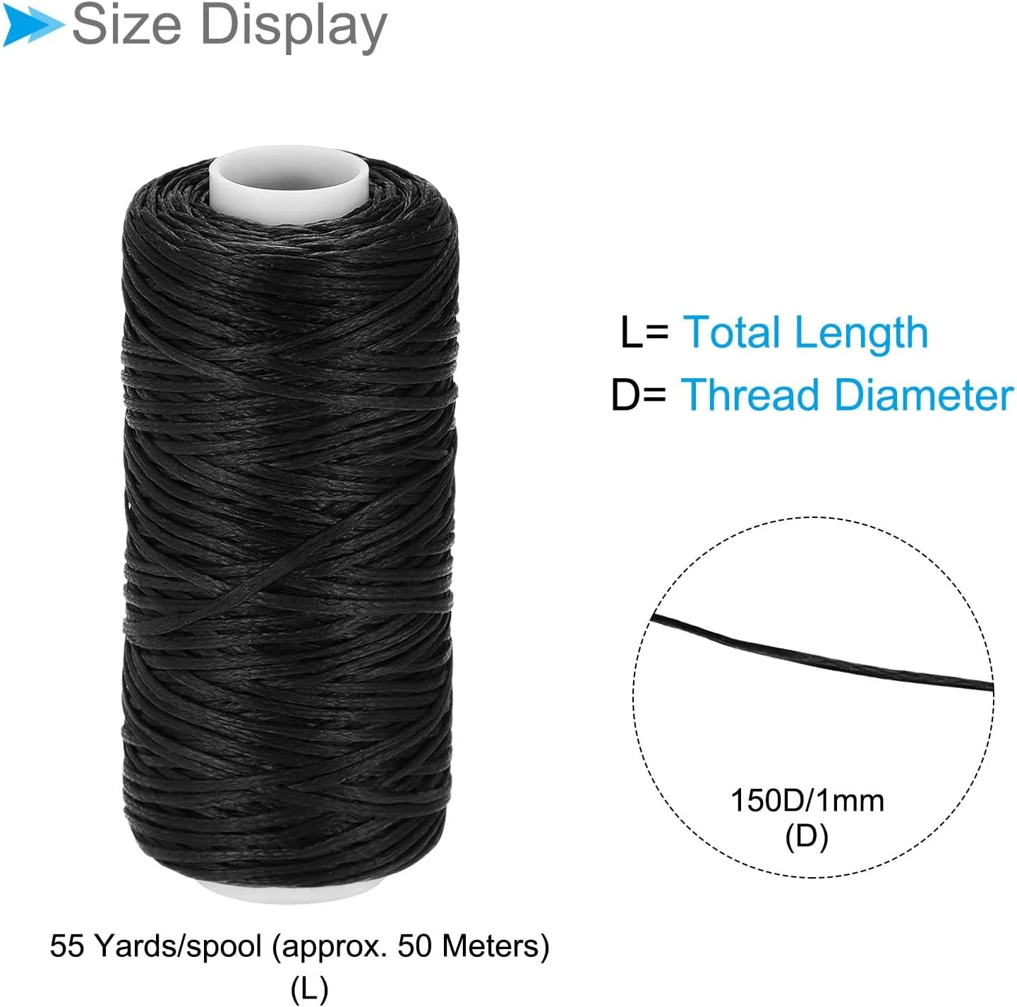 نخ های دوخت چرم CoCud، 55 یارد نخ 150D/1mm، نخ دوخت پلی استر مشکی - (کاربردها: برای دوخت صنایع دستی چرمی)، 2 عدد