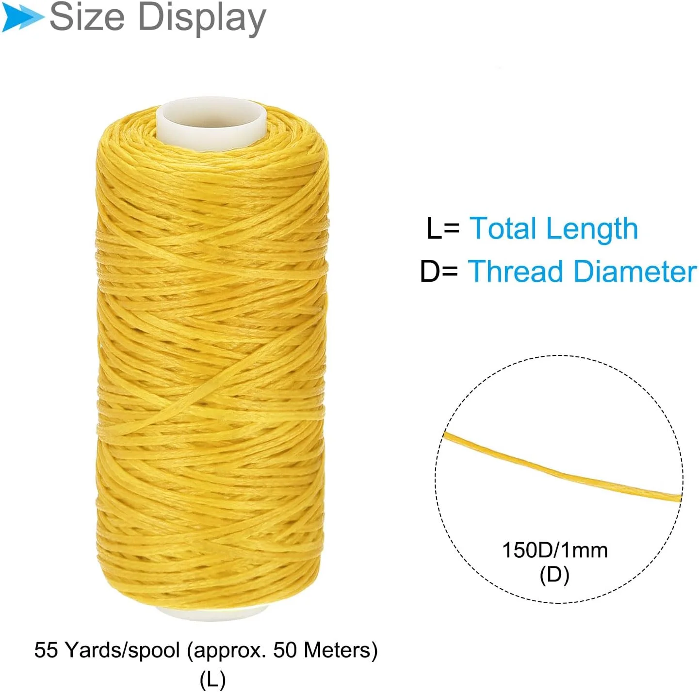 نخ های دوخت چرم CoCud، 55 یارد نخ 150D/1 میلی متری، نخ دوخت پلی استر زرد - (کاربردها: برای دوخت صنایع دستی چرمی)، 2 عدد