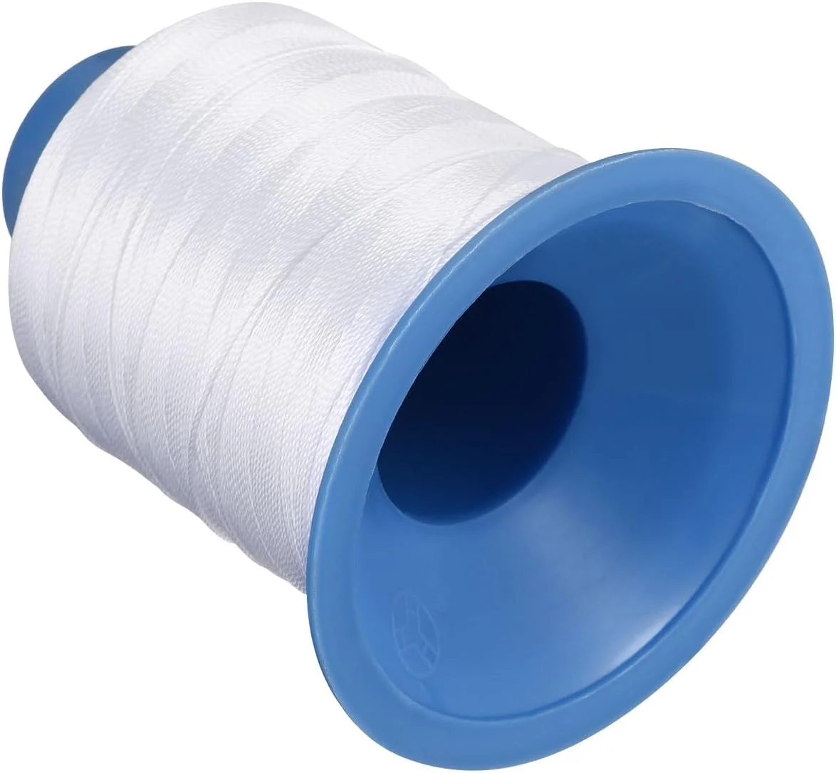 نخ های پلی استر بهم پیوسته CoCud، 710 یارد 420D/0.45mm، میانگین نیروی کشش 7100 گرم، نخ پلی استر بهم پیوسته سفید - (کاربردها: برای دوخت صنایع دستی چرمی)