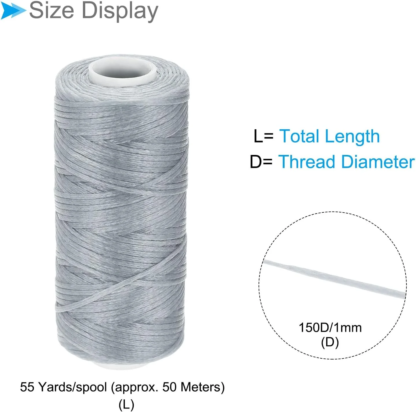 نخ های دوخت چرم CoCud، 55 یارد نخ 150D/1mm، نخ دوخت پلی استر نقره ای رنگ - (کاربردها: برای دوخت صنایع دستی چرمی)