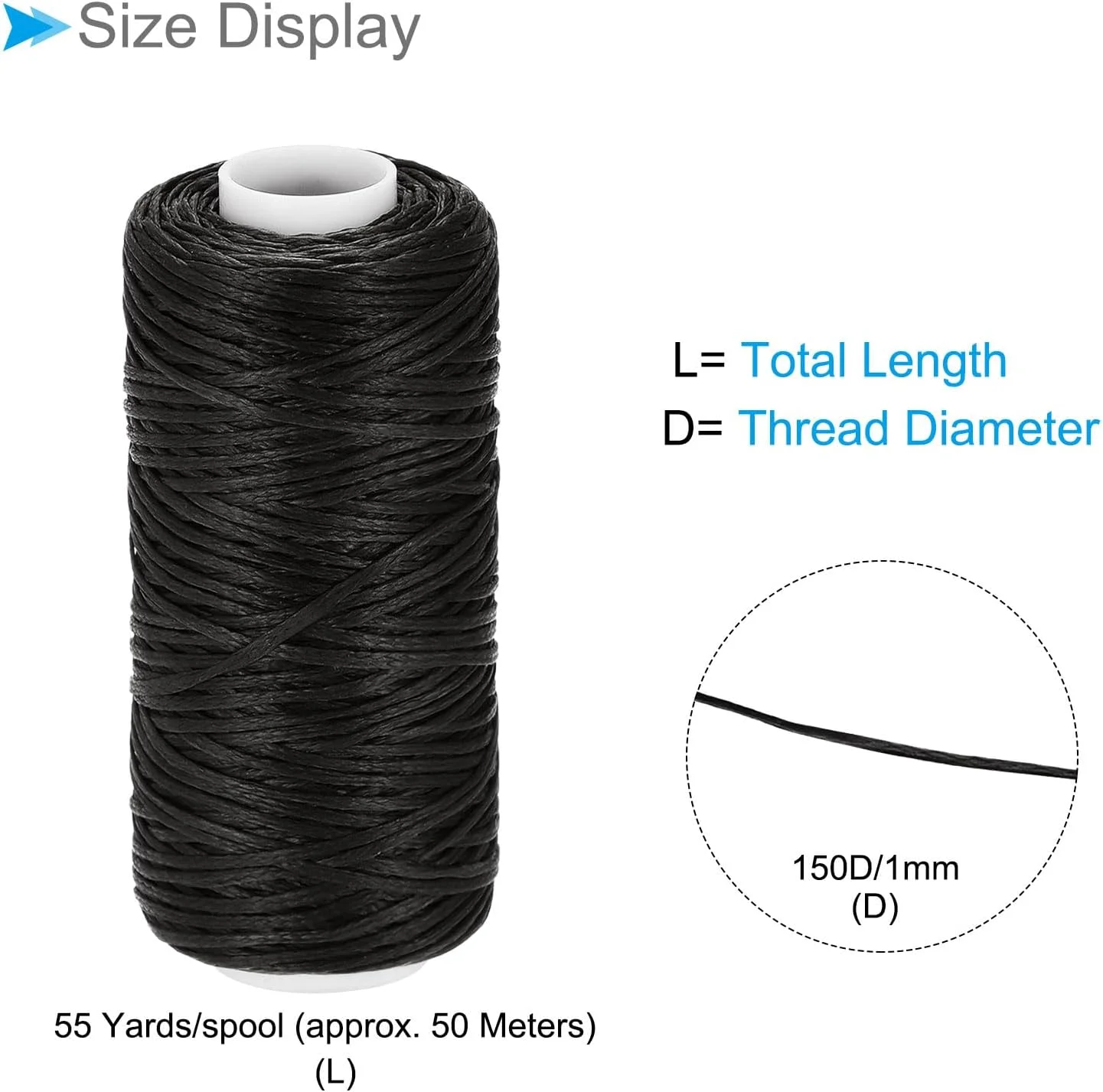 نخ های دوخت چرم CoCud، 55 یارد نخ 150D/1 میلی متری، نخ دوخت پلی استر دودی مشکی - (کاربردها: برای دوخت صنایع دستی چرمی)