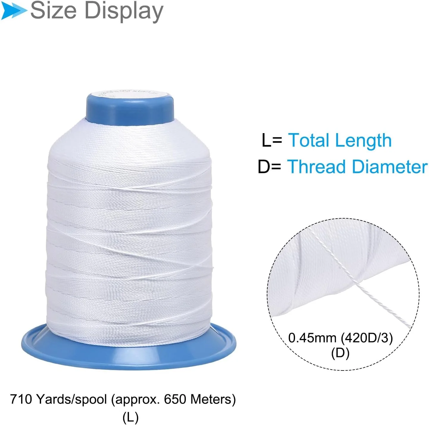 نخ های پلی استر بهم پیوسته CoCud، 710 یارد 420D/0.45mm، میانگین نیروی کشش 7100 گرم، نخ پلی استر بهم پیوسته سفید - (کاربردها: برای دوخت صنایع دستی چرمی)