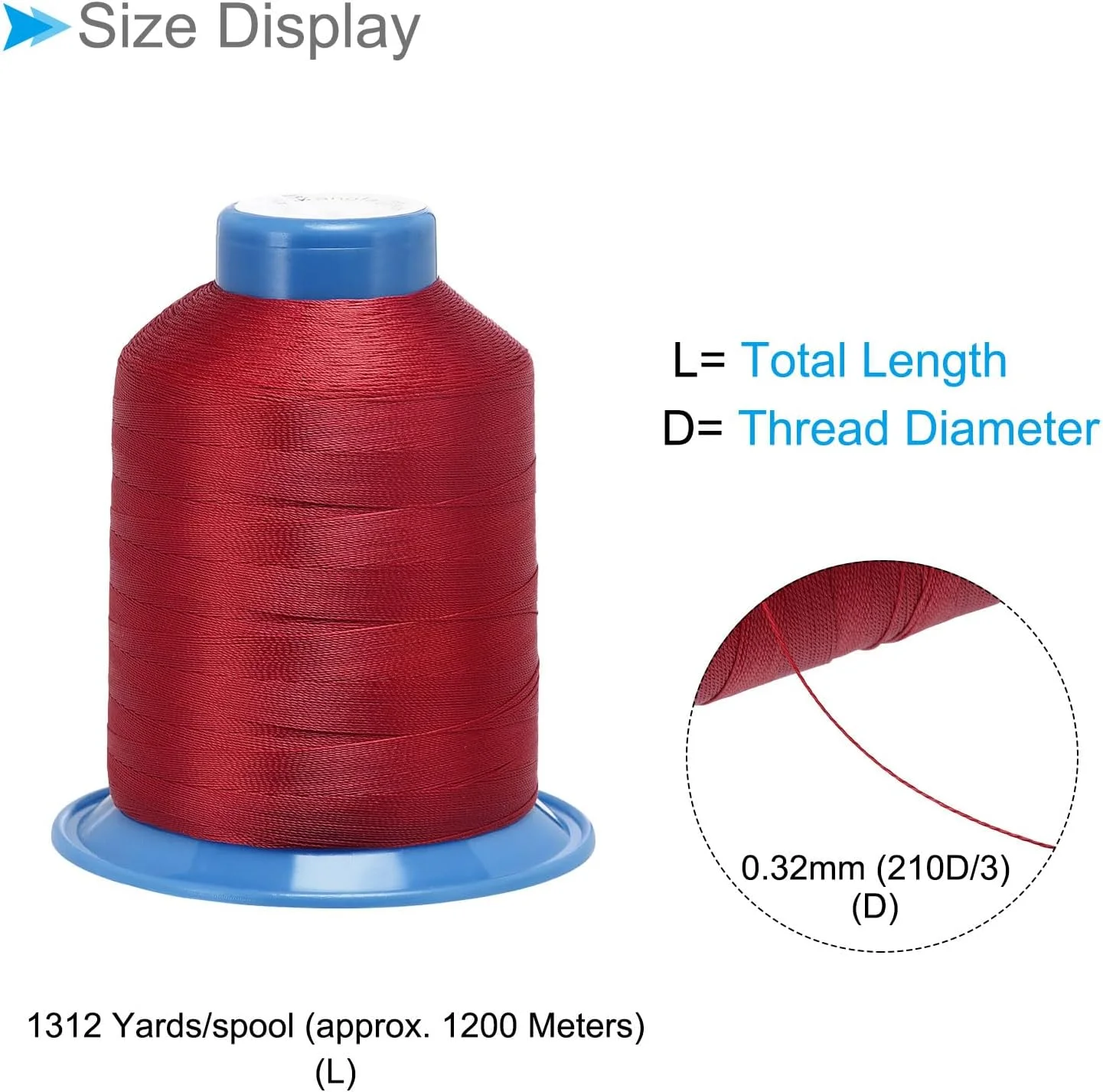 نخ دوخت چسبی CoCud، 1200 متر نخ بخیه پلی استر 210D/0.33 میلی متر قرمز - (کاربردها: دوخت چرم، روکش مبلمان، شلوار جین و کلاه گیس) - 1 عدد