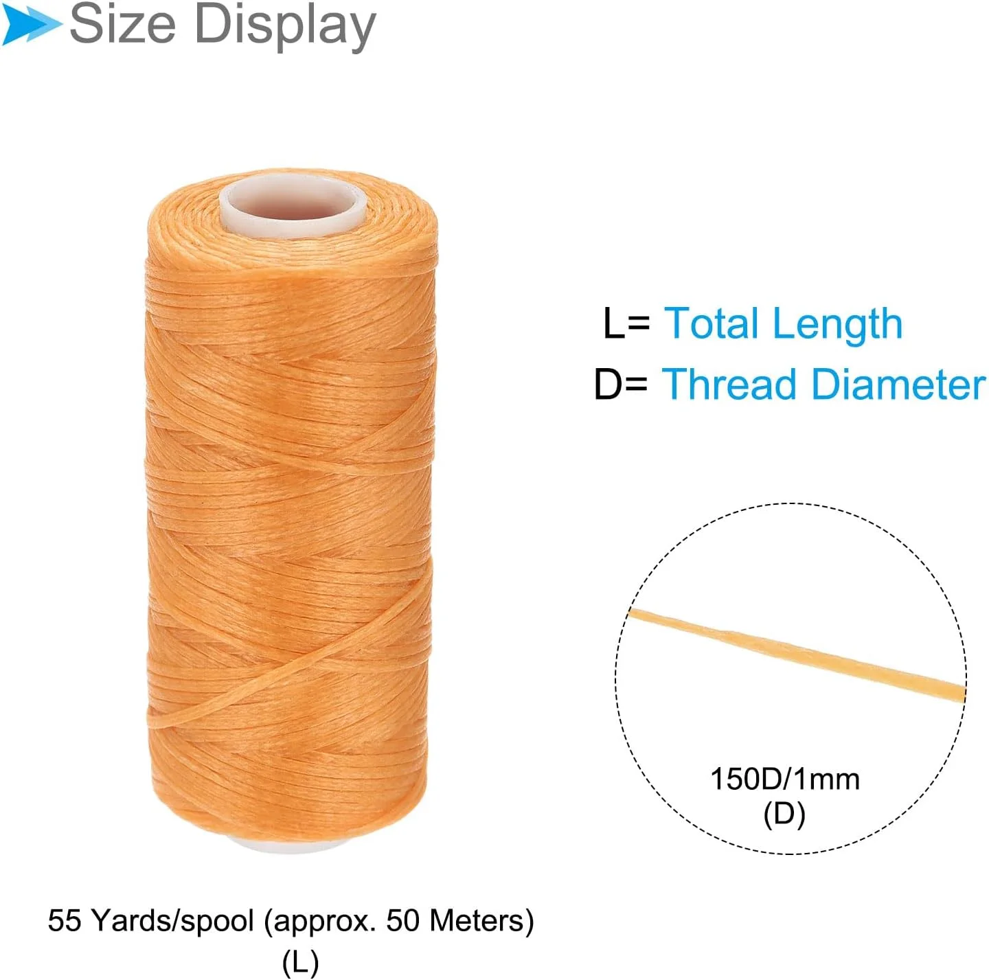 نخ های دوخت چرم CoCud، 55 یارد نخ 150D/1 میلی متر، نخ دوخت پلی استر نارنجی - (کاربردها: برای دوخت صنایع دستی چرمی)