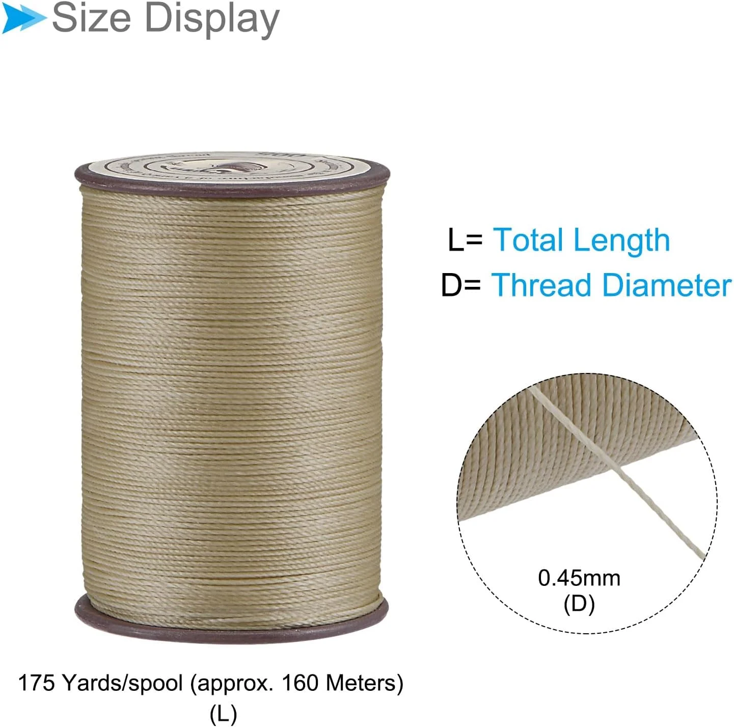 نخ موم زده نازک CoCud، 175 یارد، قطر 0.45 میلی متر، نخ دوخت چرم با روکش موم پلی استر خاکی - (کاربردها: برای لحاف دوزی)