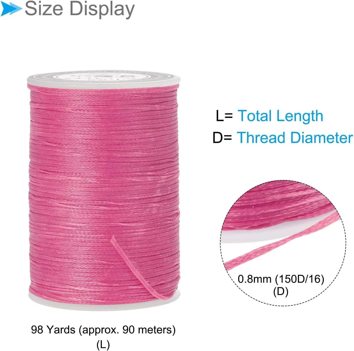 نخ های دوخت چرم CoCud، 98 یارد نخ 150D/0.8mm، نخ دوخت پلی استر صورتی داغ - (کاربردها: برای دوخت صنایع دستی چرمی)