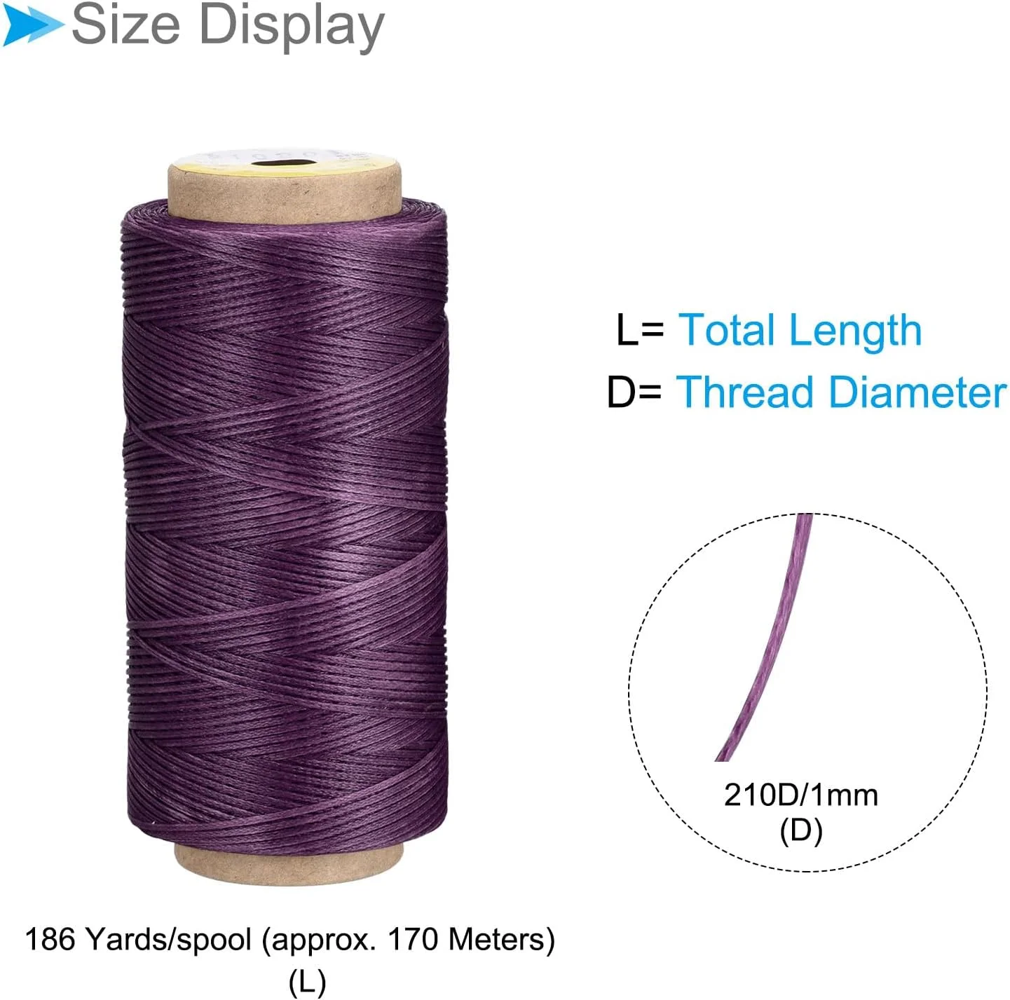 نخ های خیاطی چرم CoCud، 170 متر نخ 210D/1mm، نخ دوخت پلی استر بنفش - (کاربردها: برای خیاطی چرم)