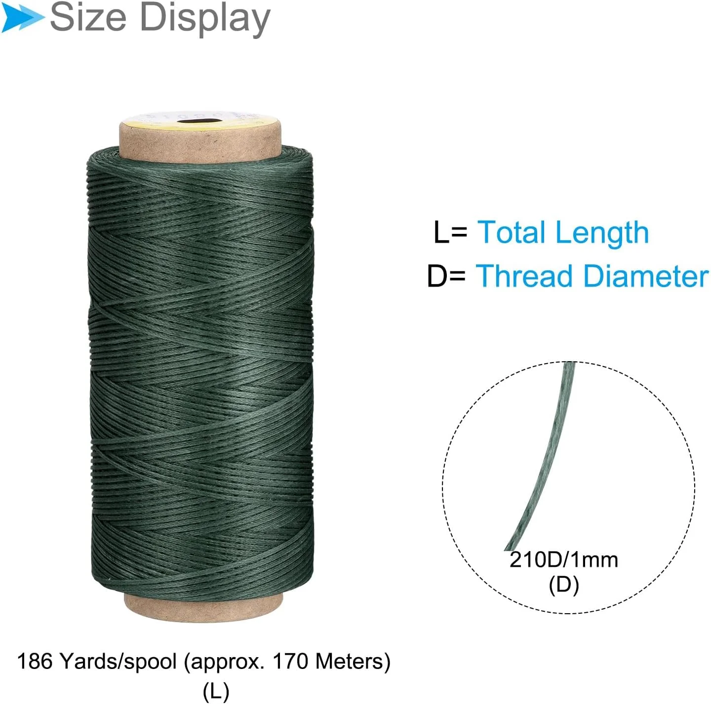 نخ های دوخت چرم CoCud، 170 متر نخ 210D/1mm، نخ دوخت پلی استر سبز تیره - (کاربردها: برای دوخت صنایع دستی چرمی)