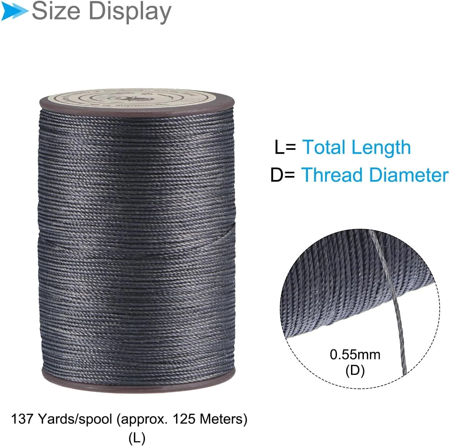نخ موم زده نازک CoCud، 125 متر، قطر 0.55 میلی متر، نخ دوخت چرم پلی استر با روکش موم خاکستری تیره - (کاربردها: برای لحاف دوزی)، 2 عدد