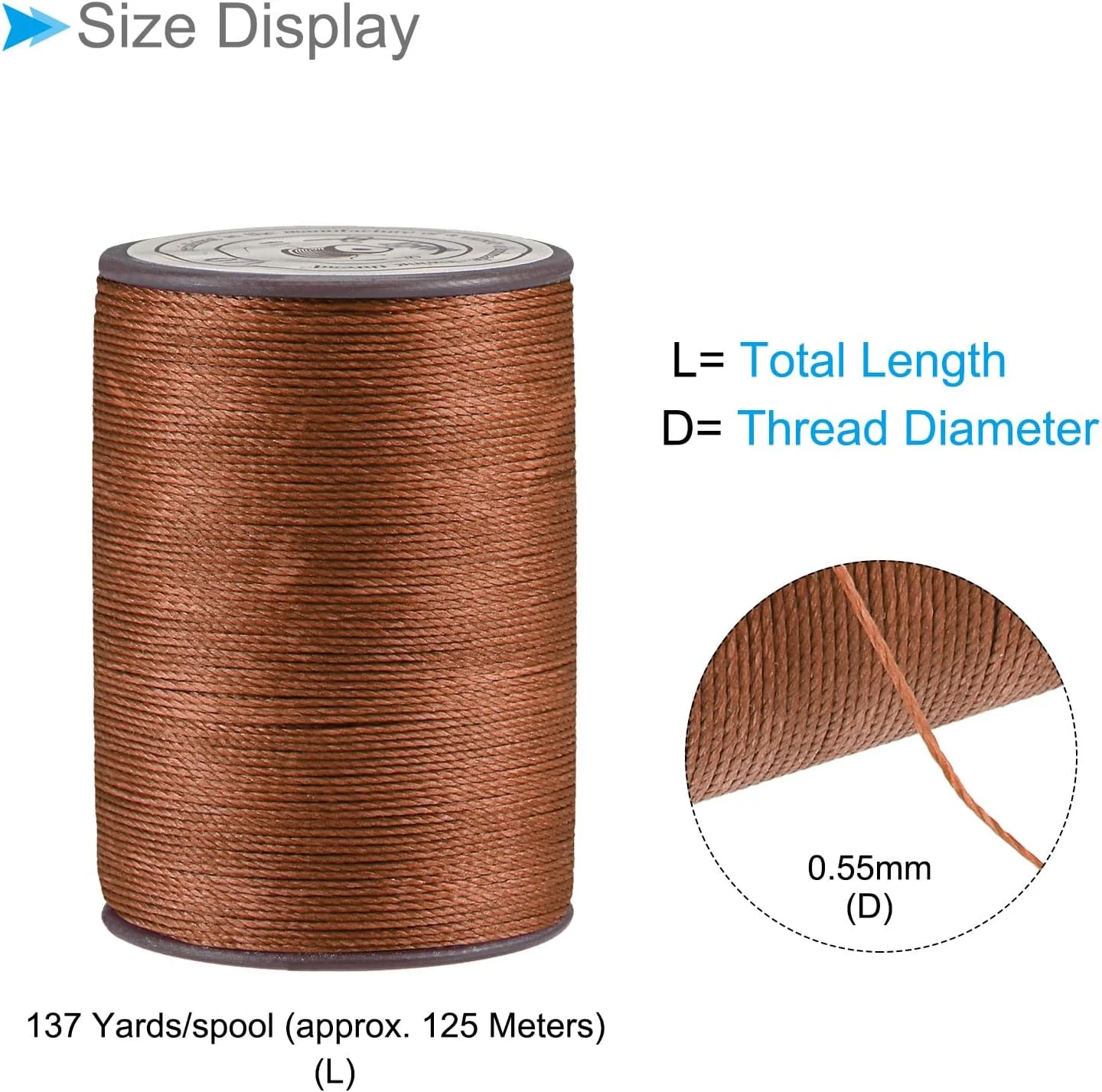 نخ موم زده نازک CoCud، 125 متر، قطر 0.55 میلی متر، نخ دوخت چرم با روکش موم پلی استر قهوه ای تیره - (کاربردها: برای لحاف دوزی و خیاطی)