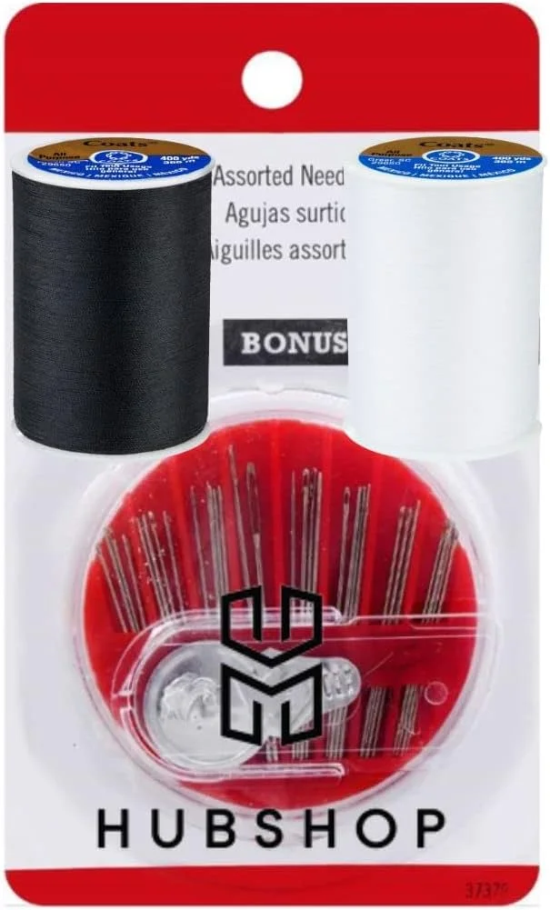 بسته 2 عددی نخ خیاطی همه منظوره Coats & Clark - 1 عدد مشکی و 1 عدد سفید - 365 متر در هر قرقره - همراه با 30 سوزن دستی متنوع و سوزن نخ کن