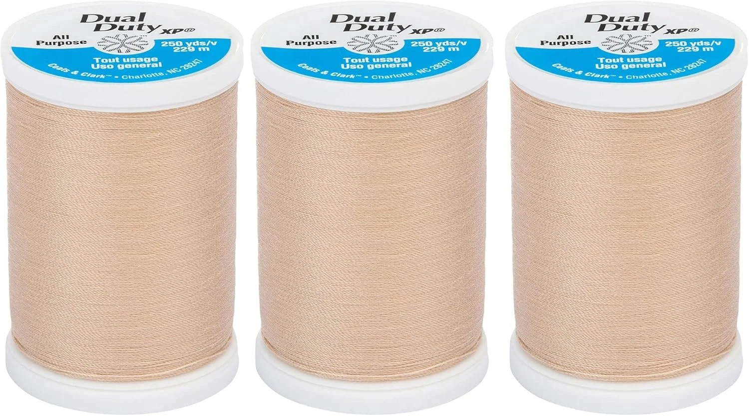 نخ خیاطی کوچ C&C مدل Dual Duty XP - بسته 3 عددی 250 یاردی/228.6 متری - رنگ شکر خام